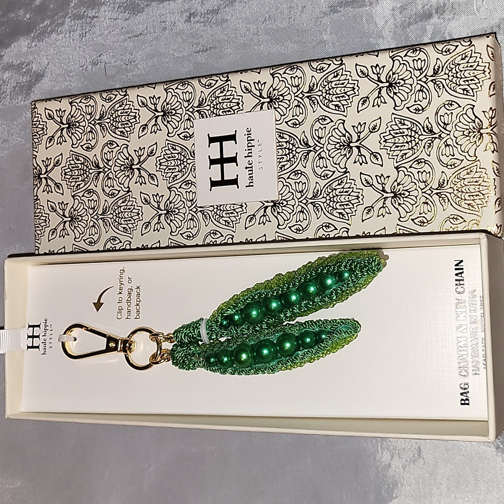 Haute Hippie Peapod Beaded Bag Charm Keychain Fob BNIB TA M rs LS